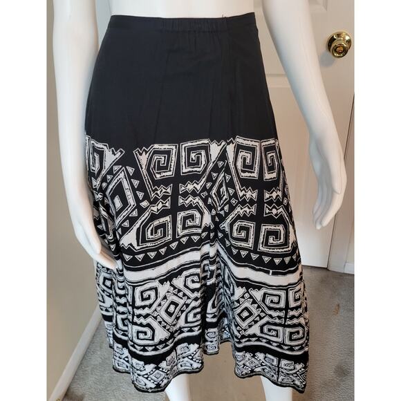 VTG Tiered Boho Skirt Beaded Applique Black & White Geometric Chico's 2 (US L) - Picture 5 of 9